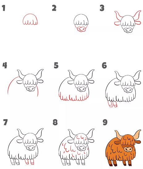How to draw Large wild buffalo