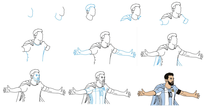 How to draw Messi celebration 3