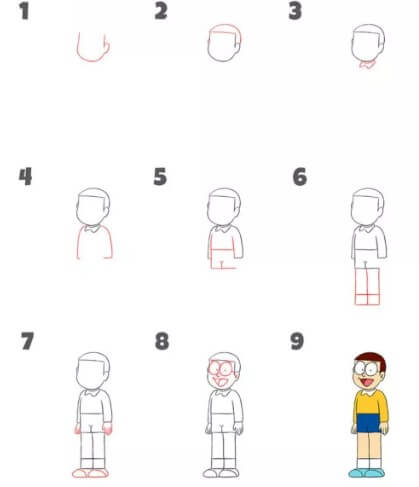 How to draw Nobita laughed