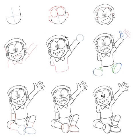 How to draw Nobita smiled