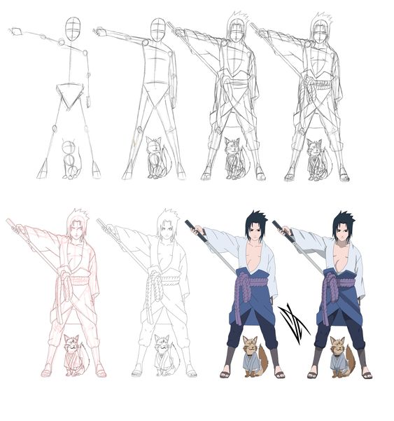 How to draw Sasuke drew his sword