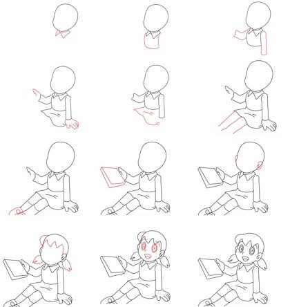 How to draw Shizuka sits
