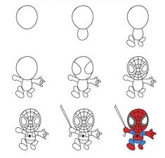 How to draw Spider man chibi