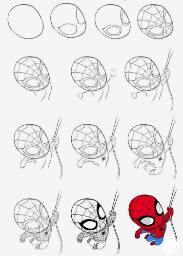 How to draw Spider man cute 4