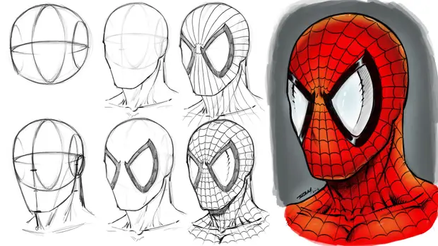 How to draw Spider man head