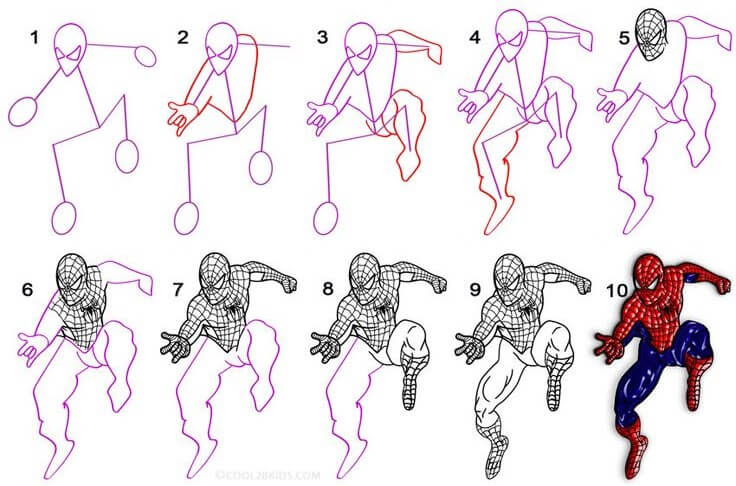Spiderman clings to the wall Drawing Ideas