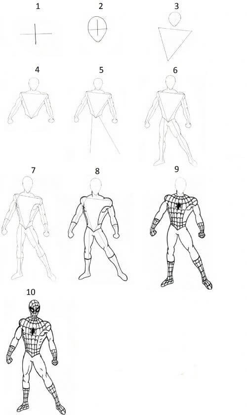 How to draw Spiderman standing