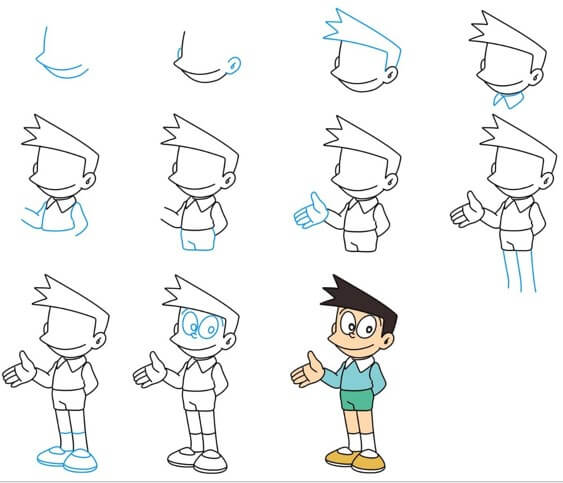 How to draw Suneo smiled