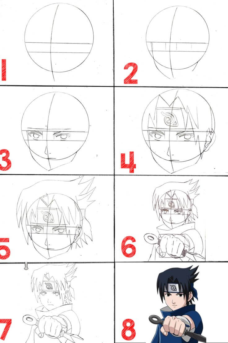 How to draw teenage sasuke