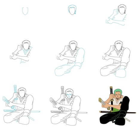 How to draw Zoro three swords