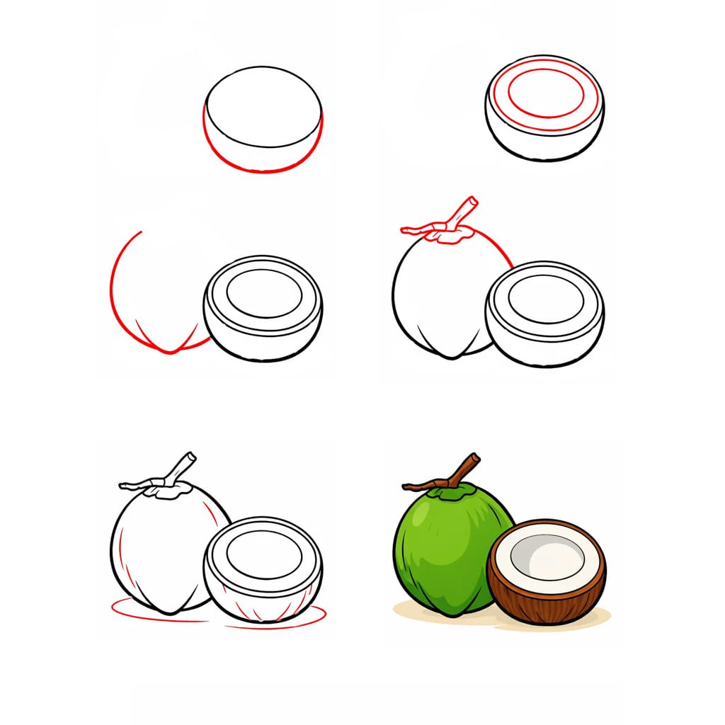 Coconut and half Drawing Ideas