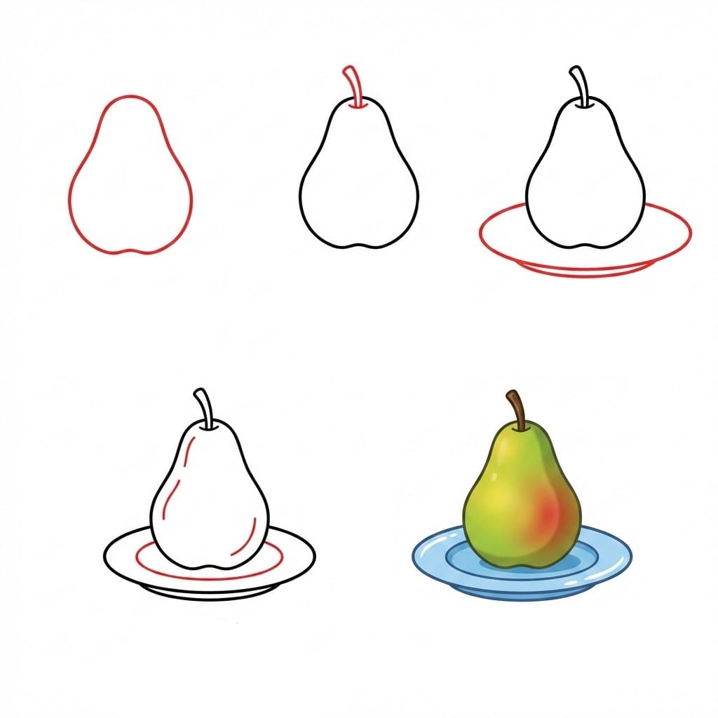 Free Pear on Plate Drawing Ideas