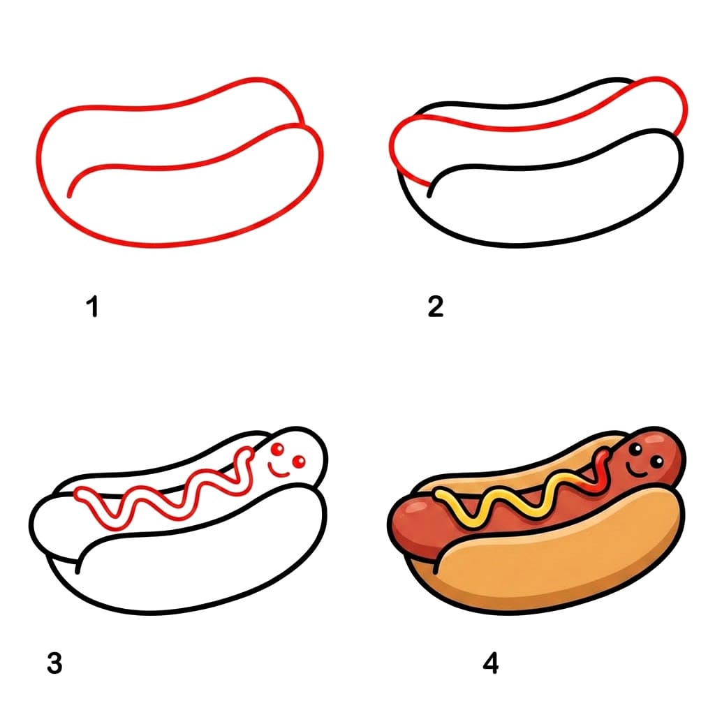 Hot Dog cute Drawing Ideas