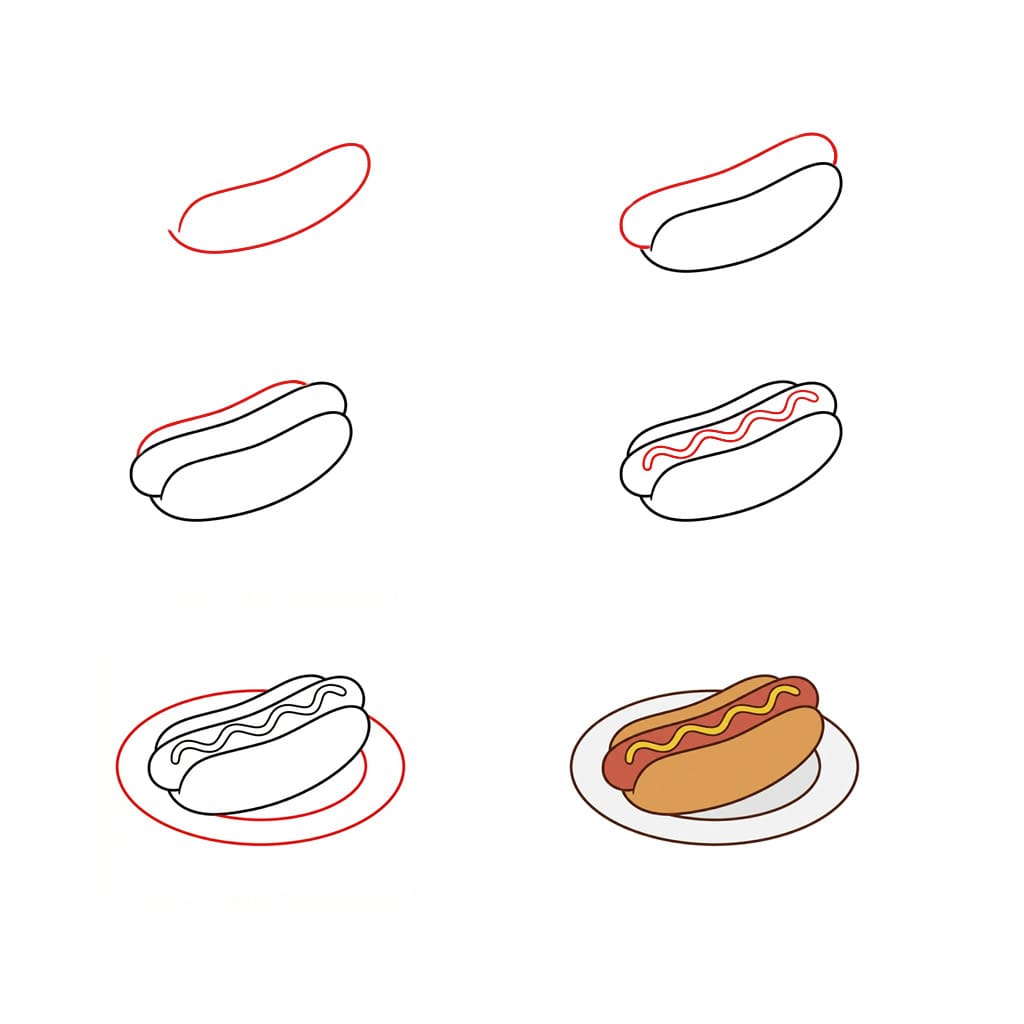 Hot Dog on a Plate Drawing Ideas