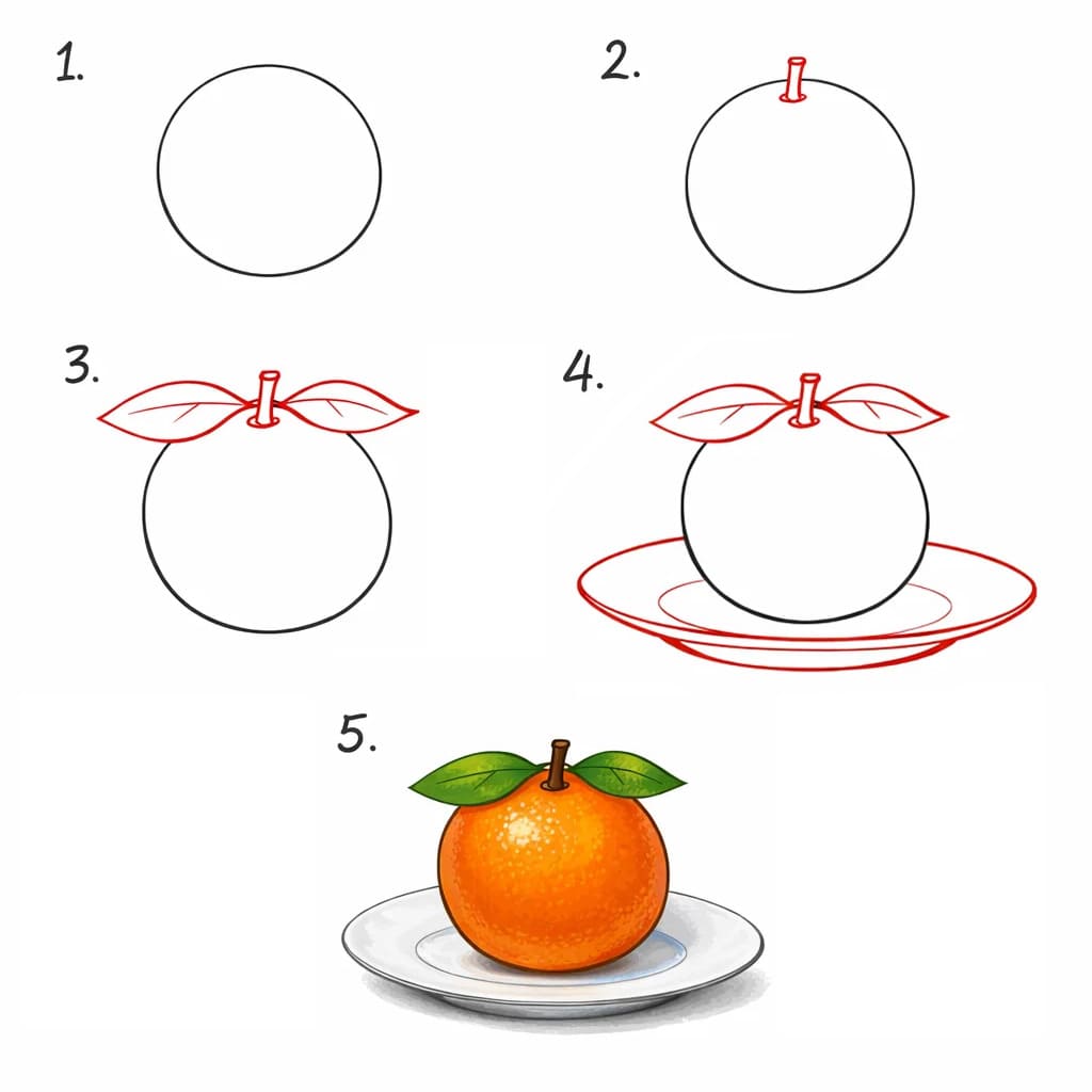 Orange on plate Drawing Ideas