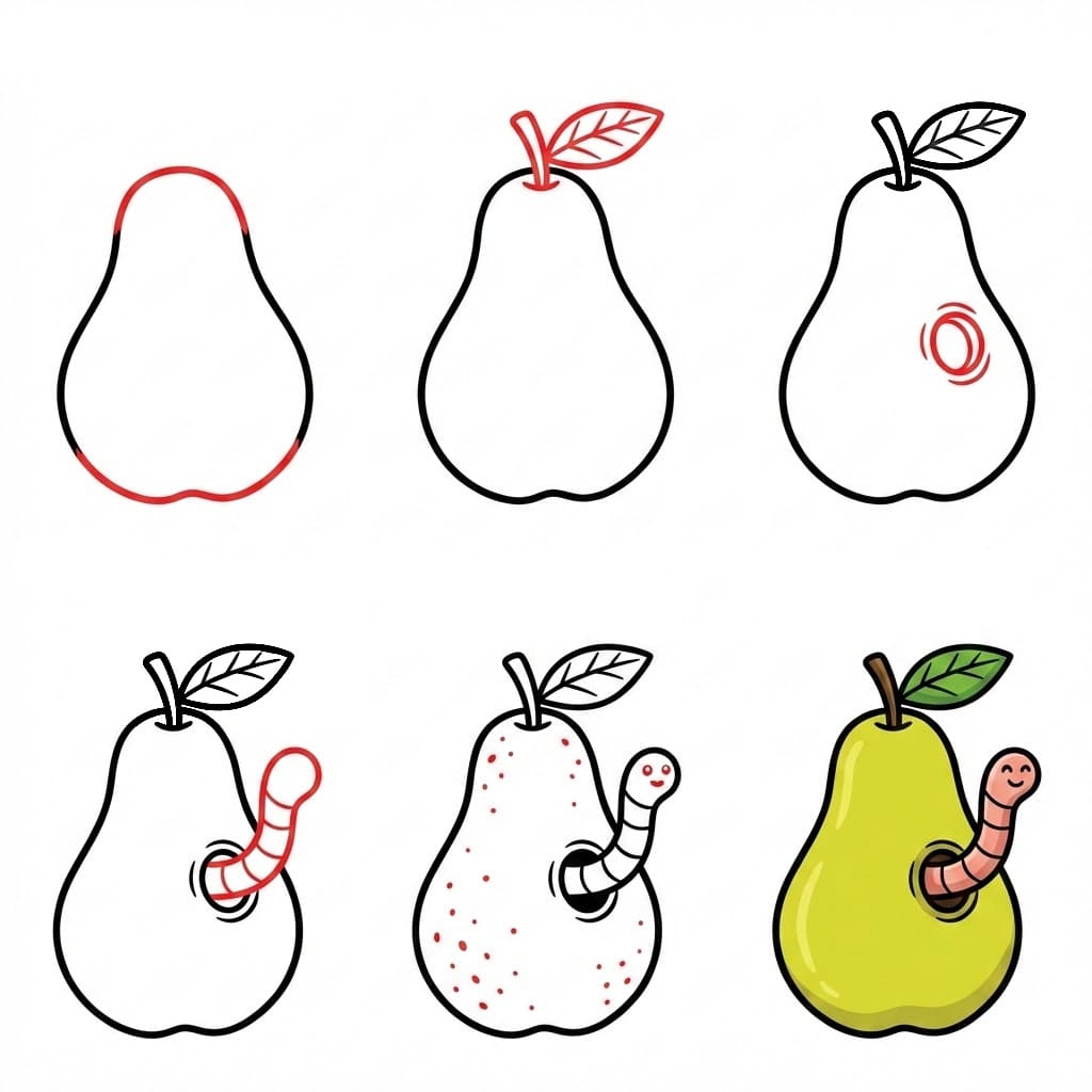 Pear and worm Drawing Ideas