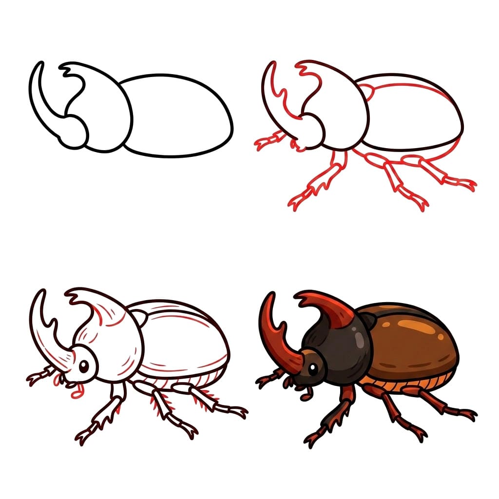 Red Rhino Beetle Drawing Ideas