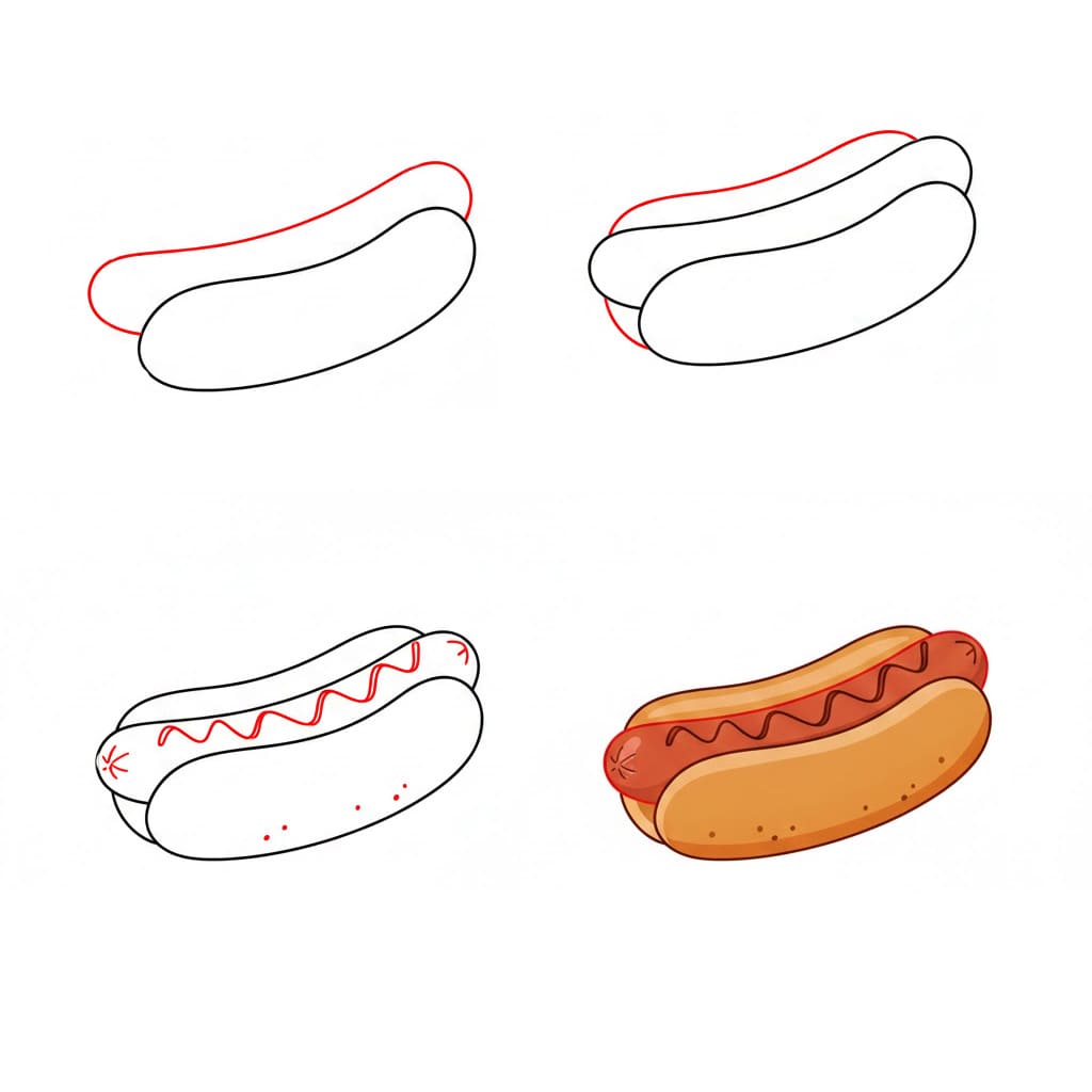 Simple Hot Dog Drawing Ideas