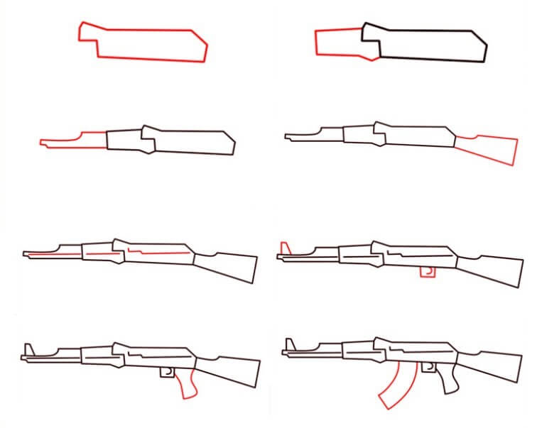 How to draw AK47 gun