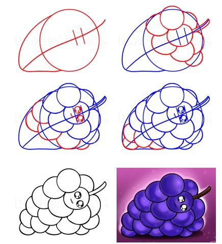 Bunch of grapes cute Drawing Ideas