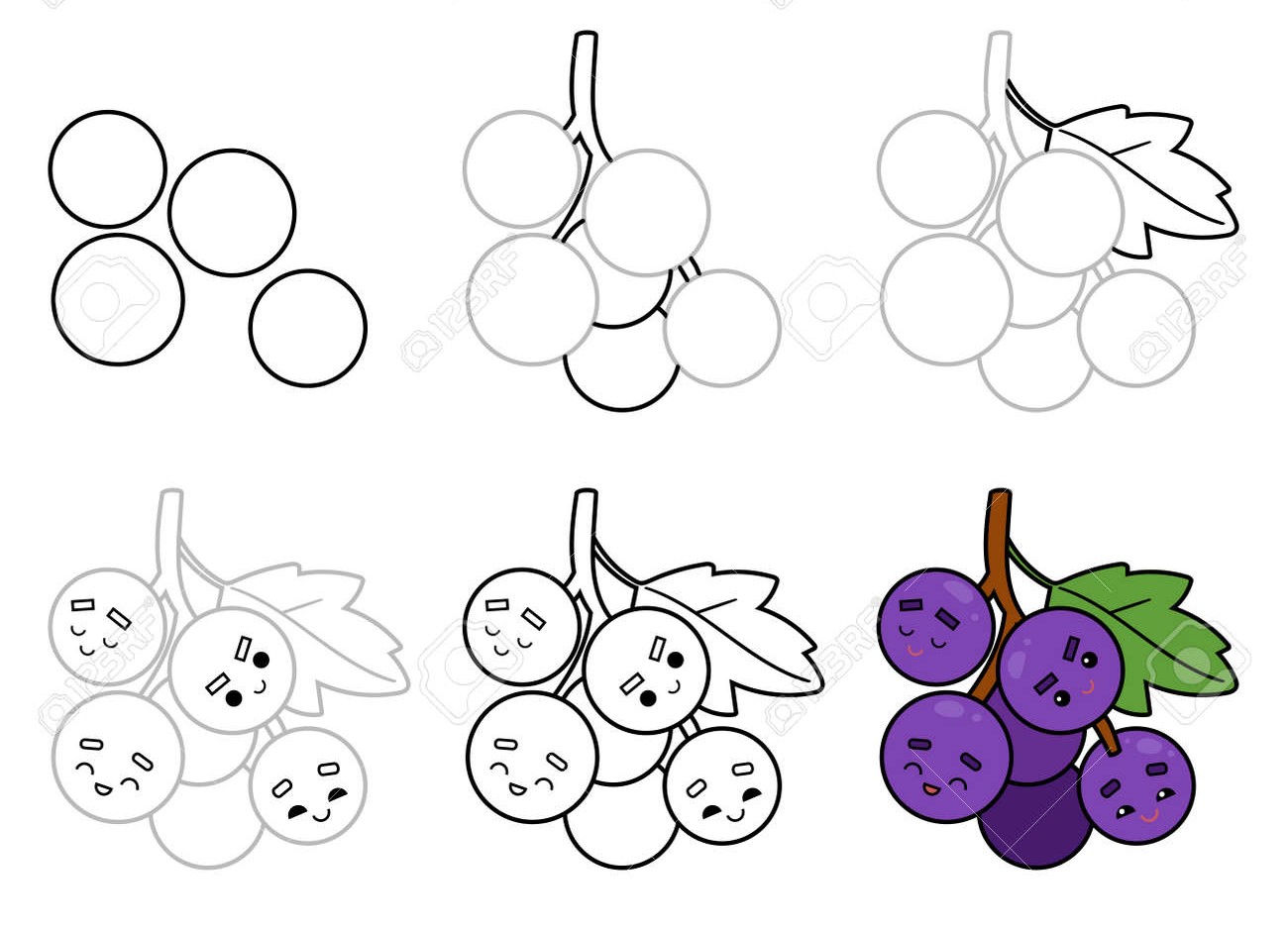 Bunch of grapes happy Drawing Ideas