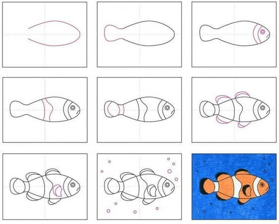 How to draw Clownfish drawing simple