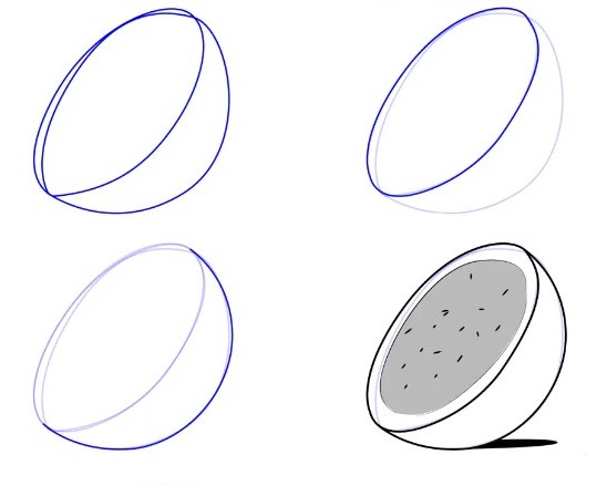 How to draw Cut watermelon in half