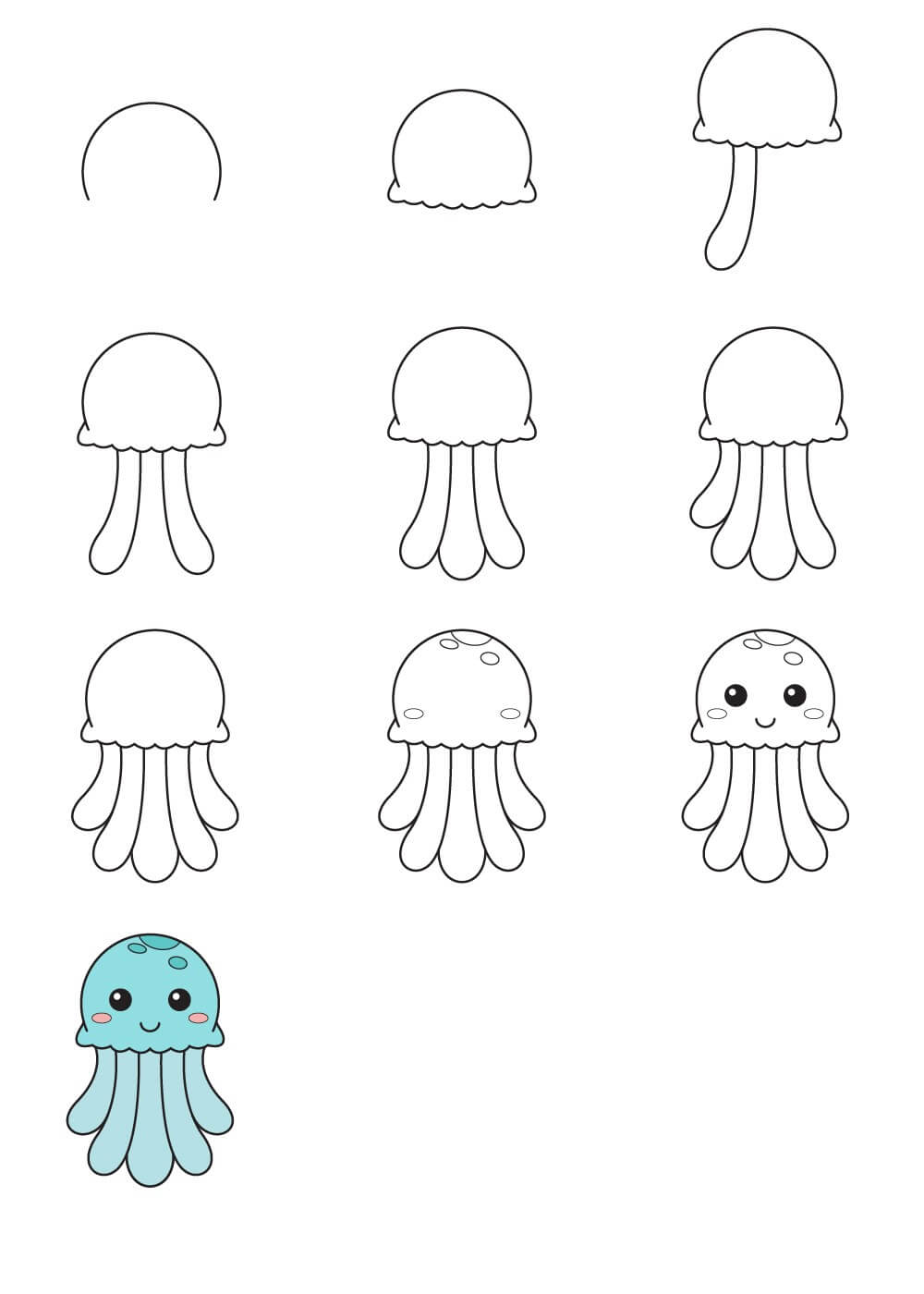 How to draw Cute blue jellyfish