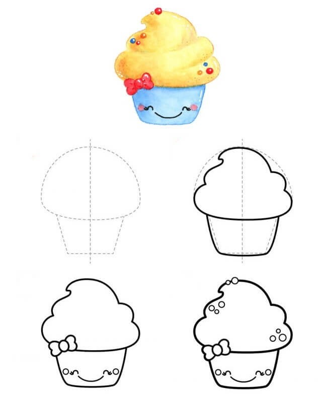 How to draw Cute cupcakes 3
