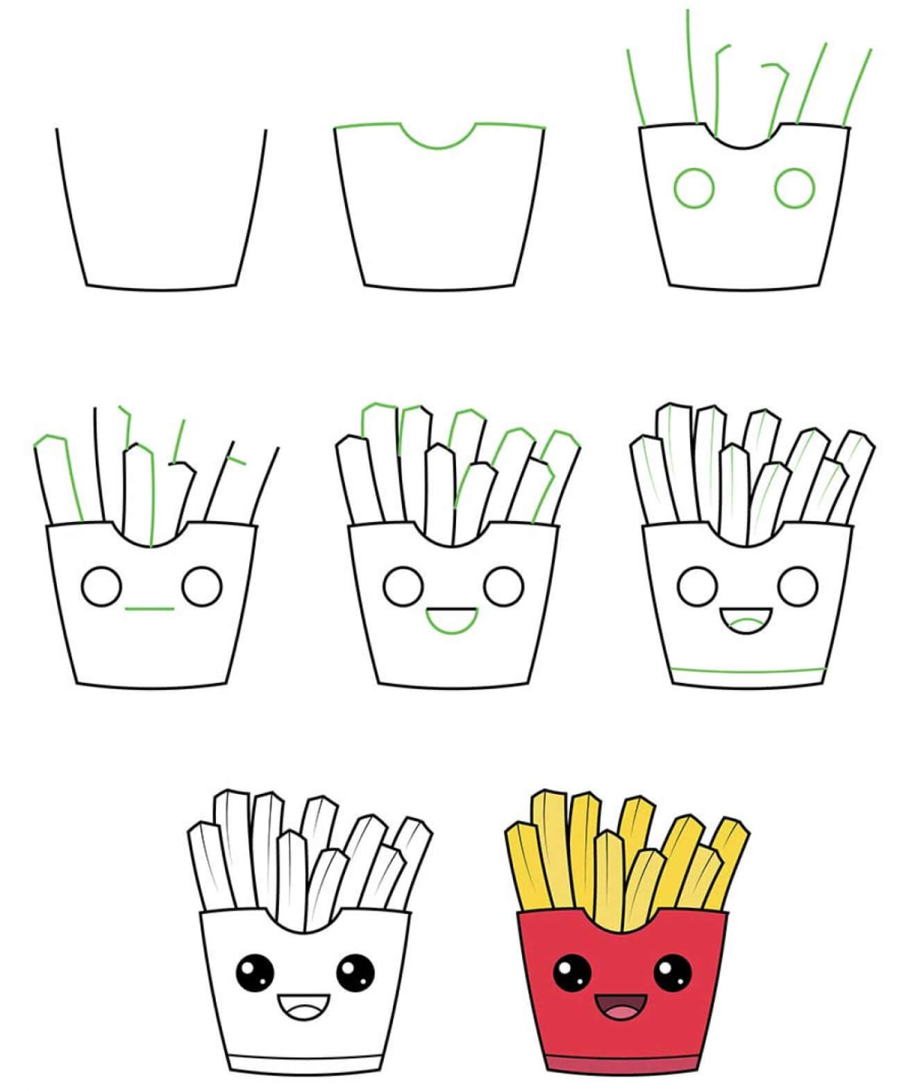 How to draw French fries cartoon step by step - Drawing Photos