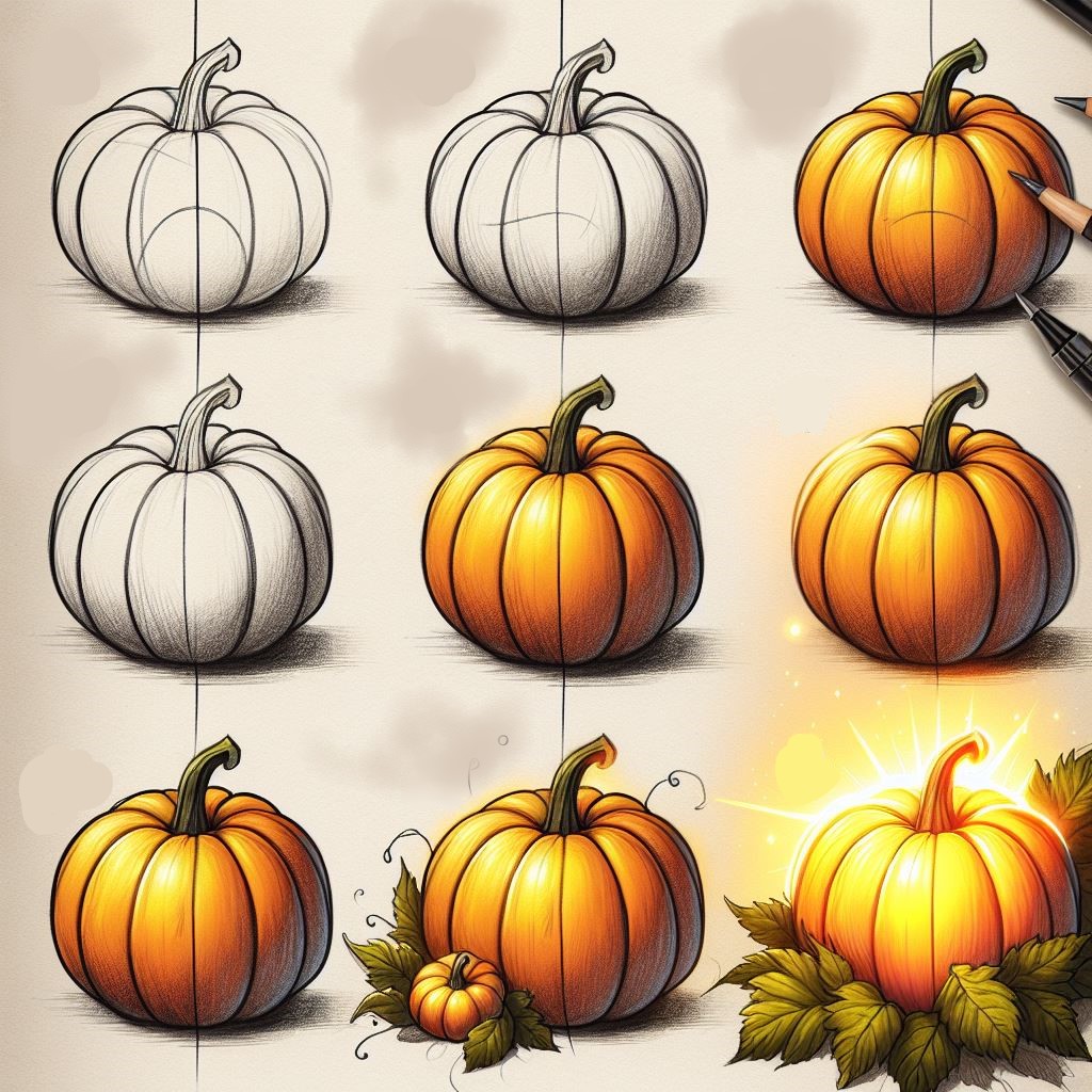 How to draw Glowing pumpkin