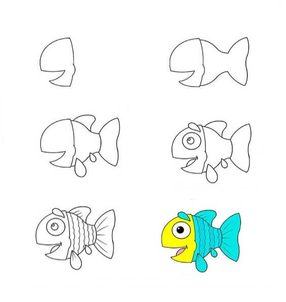 Goby fish with 2 colors Drawing Ideas