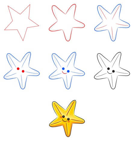 Gold starfish smile Drawing Ideas
