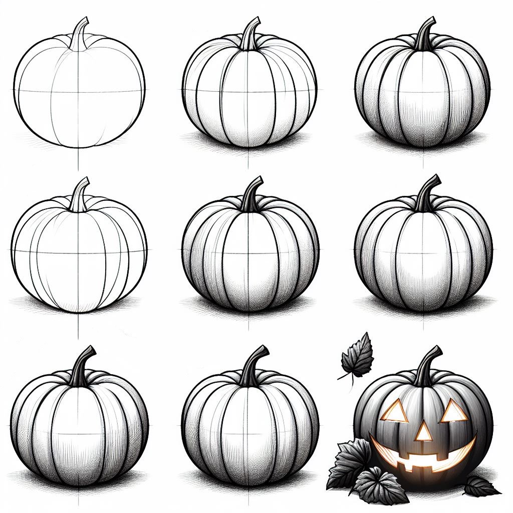 How to draw Halloween pumpkin