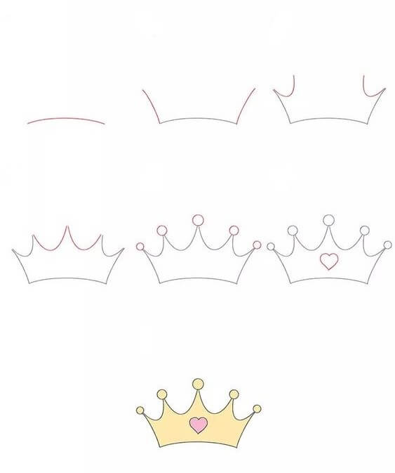 How to draw Heart crown (1)