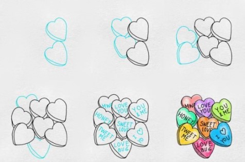 Heart shaped candy Drawing Ideas