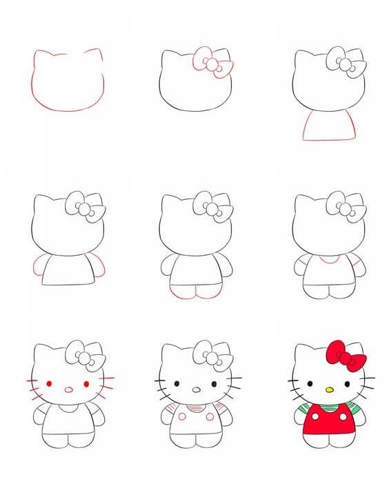 How to draw Hello kitty idea (4)