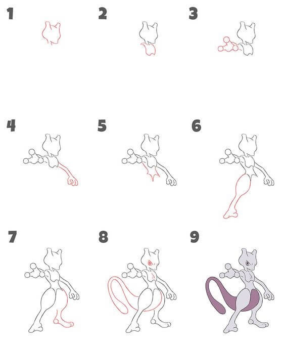 How to draw Mewtwo