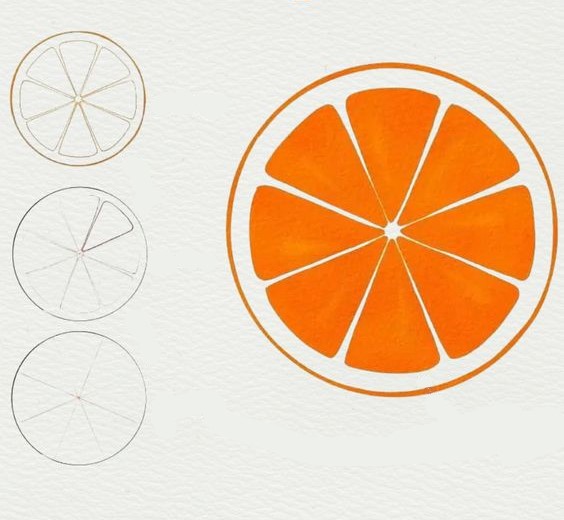 How to draw Orange cut in half 3