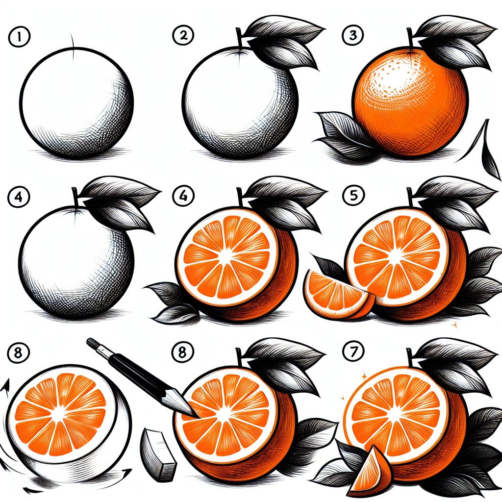 Orange cut in half 6 Drawing Ideas