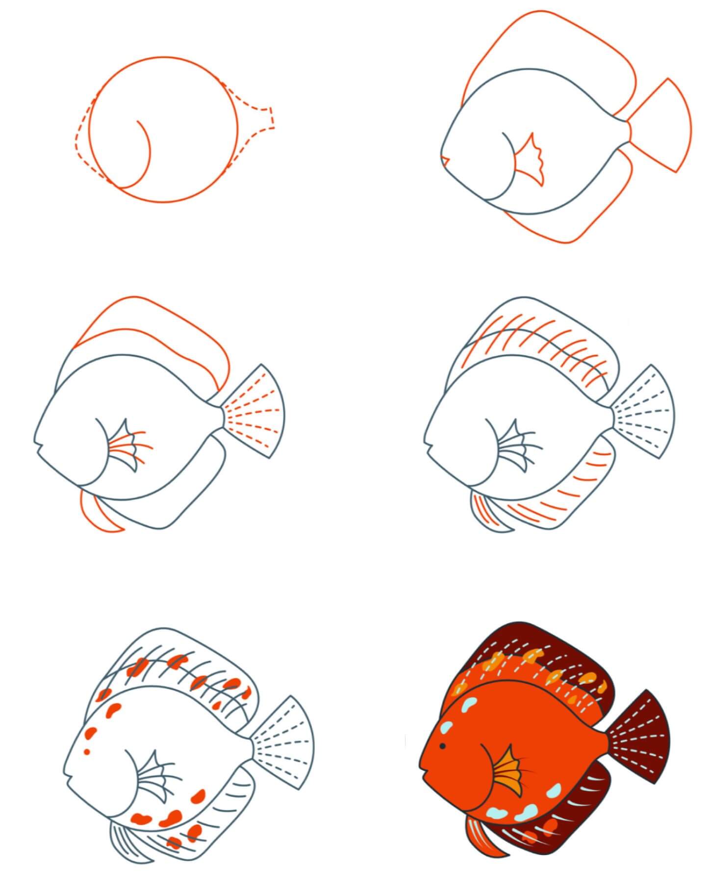 Orange parachute fish Drawing Ideas