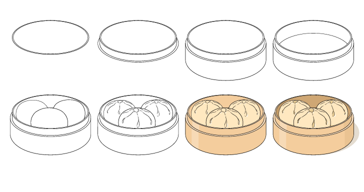 Pot of steamed dumplings Drawing Ideas