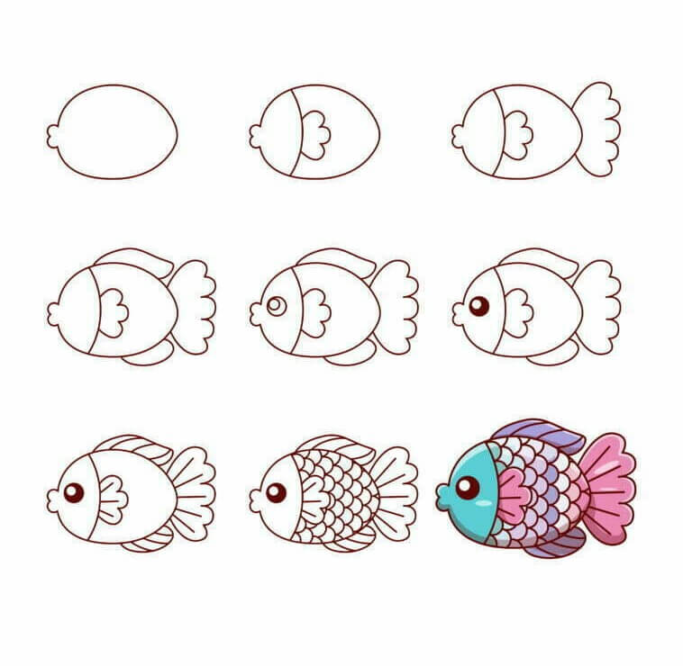 How to draw Rainbow Fish