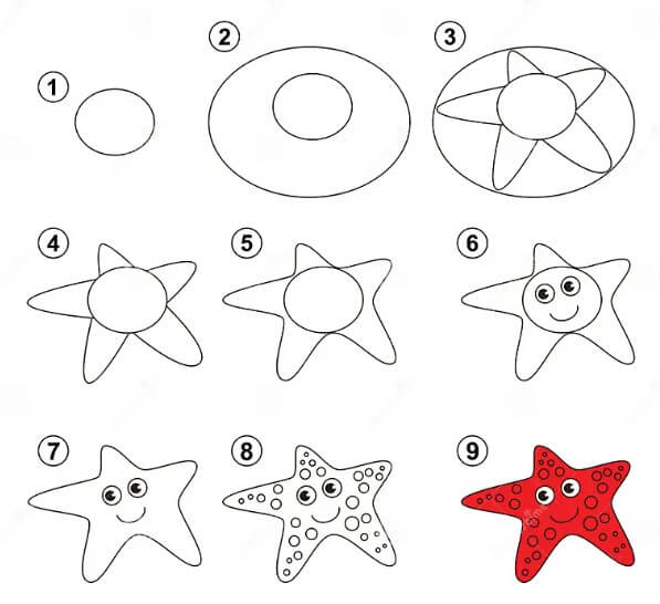 Red starfish Drawing Ideas