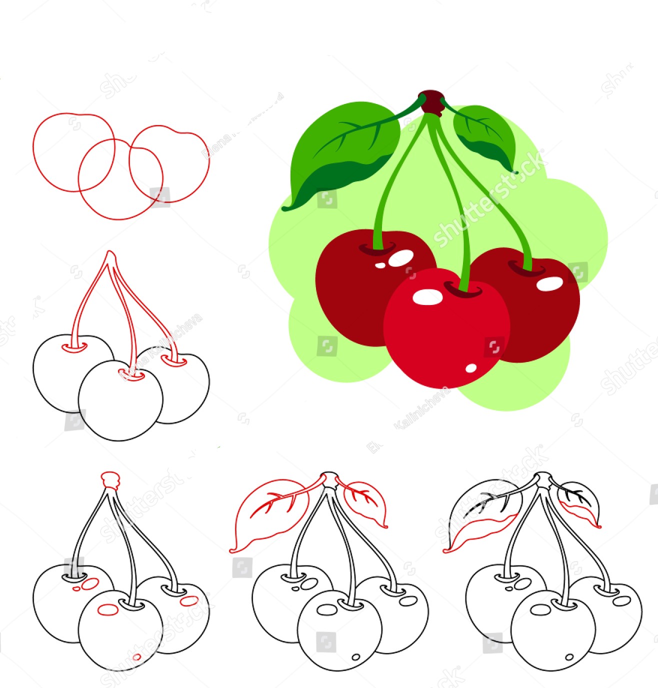 Ripe cherries Drawing Ideas