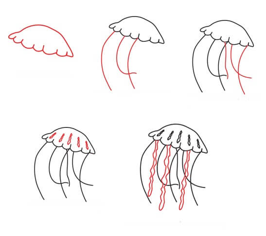 How to draw Simple jellyfish drawing