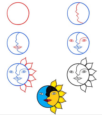 Sun and moon Drawing Ideas