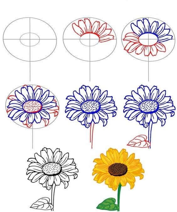 How to draw Sunflowers idea (1)