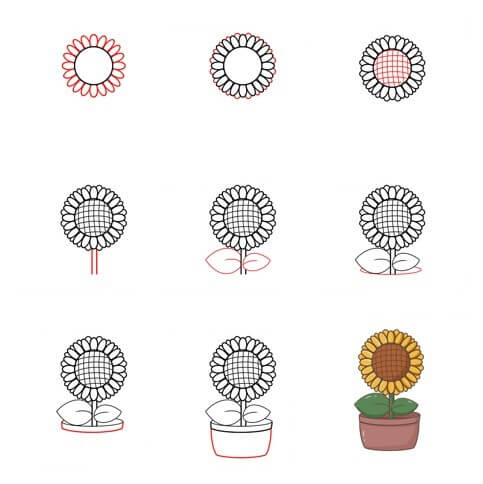 How to draw Sunflowers idea (14)