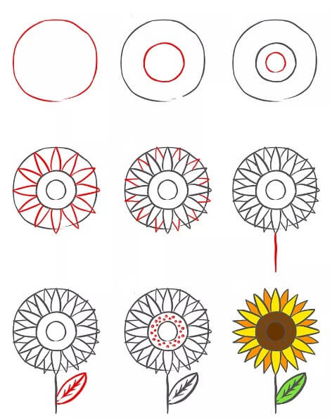 How to draw Sunflowers idea (24)